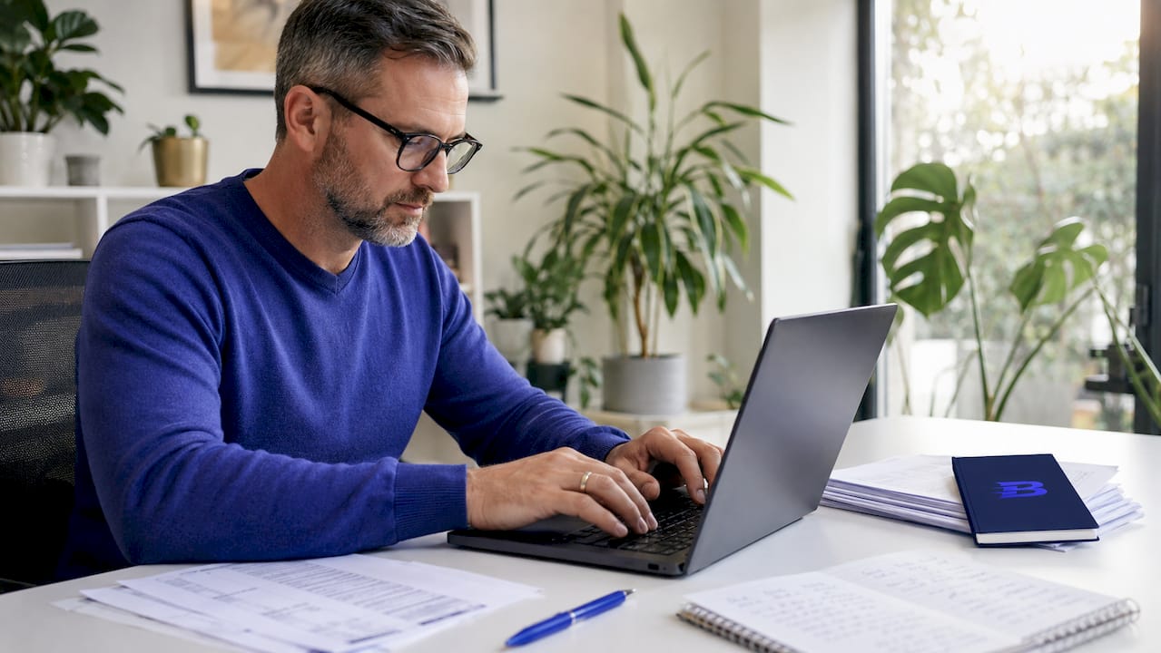 Tutor setting up invoicing automation on a laptop
