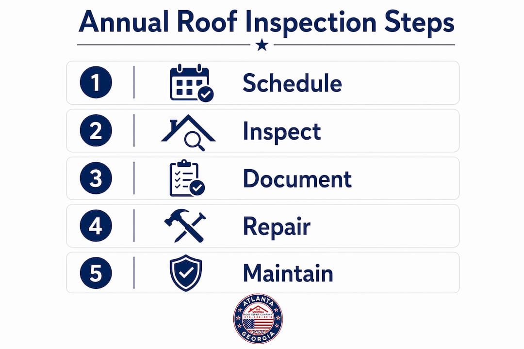 Infographic outlining five key steps for annual roof inspection