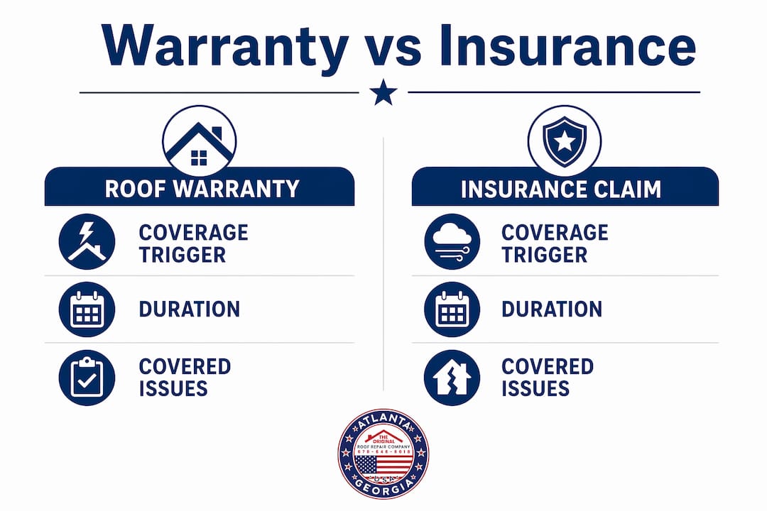 Infographic comparing roof warranty and insurance claims