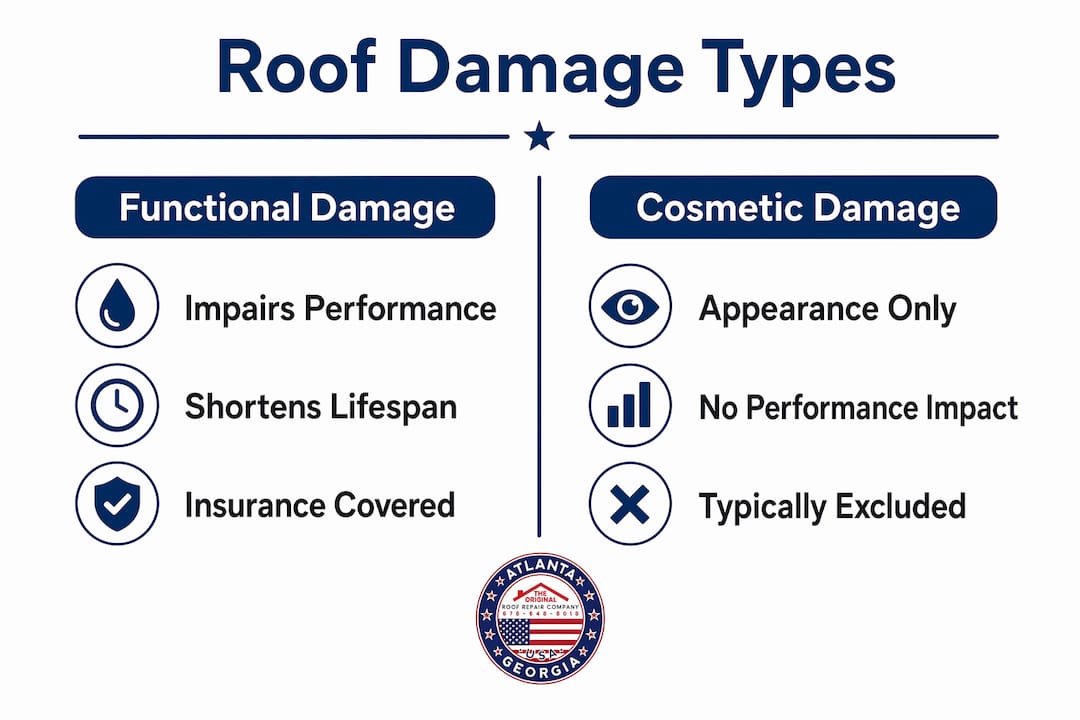 Infographic comparing functional and cosmetic roof damage