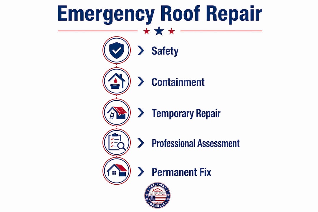 Infographic illustrating emergency roof repair steps