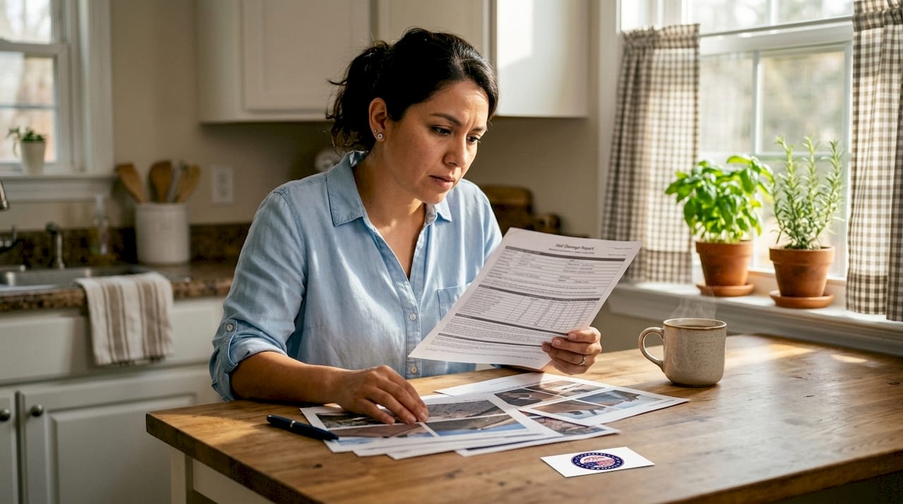 Homeowner reviewing hail damage inspection documents