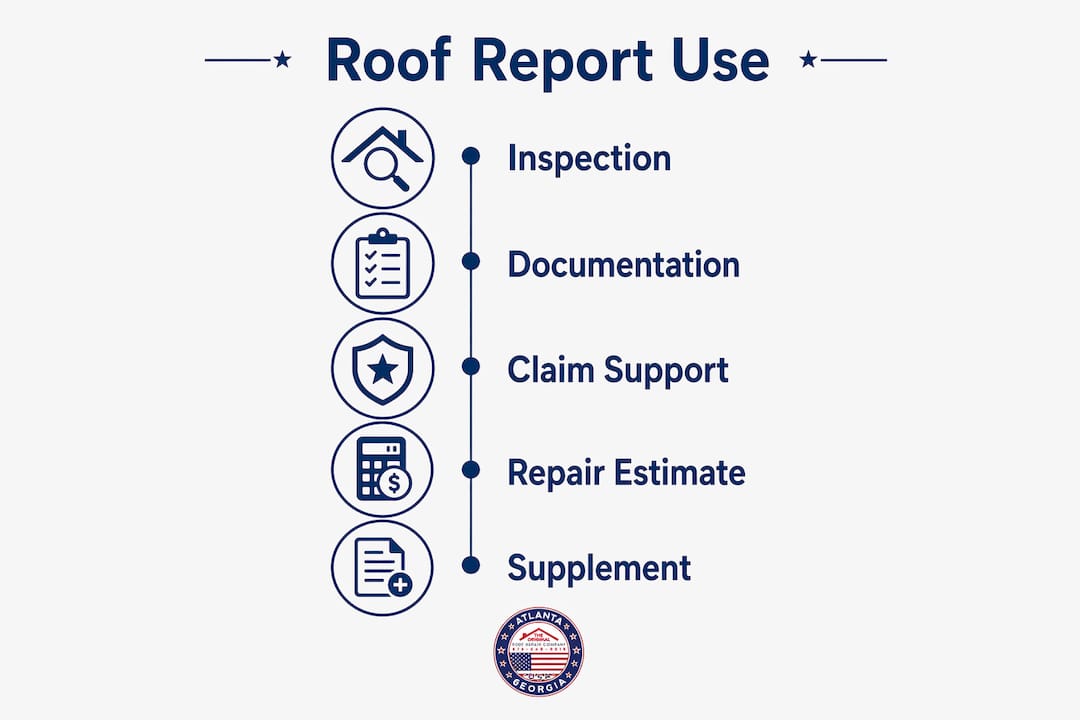 Infographic illustrating roof report steps for insurance claims