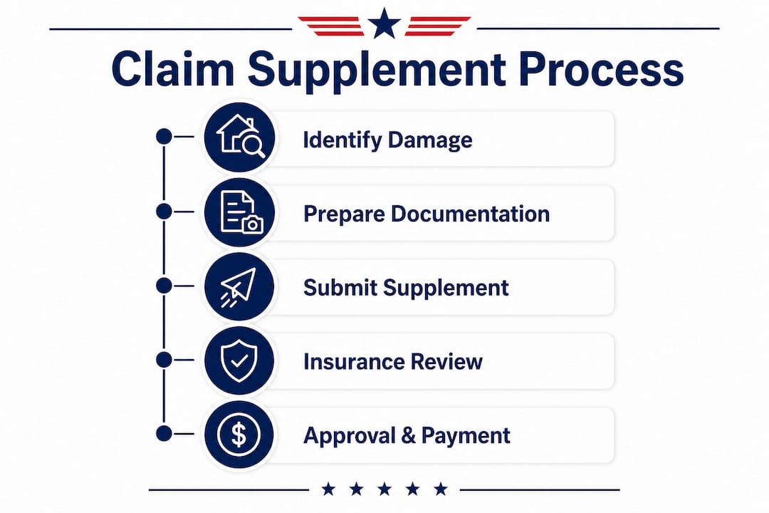 Infographic illustrating roof claim supplement process