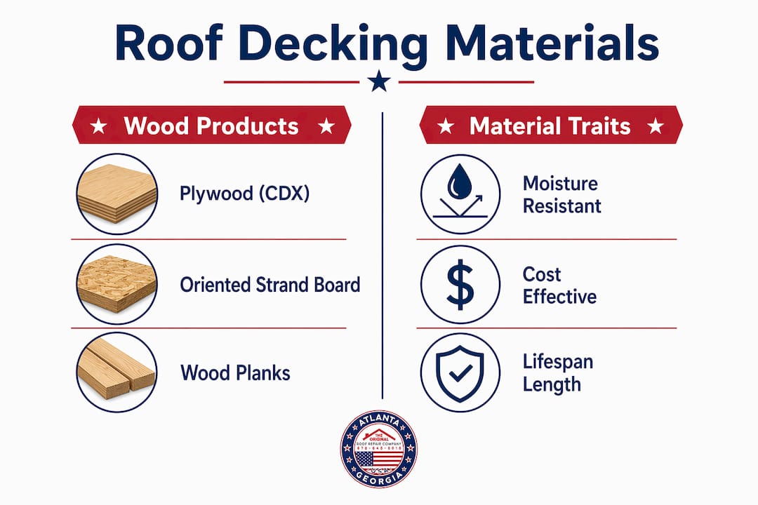 Infographic comparing main roof decking materials