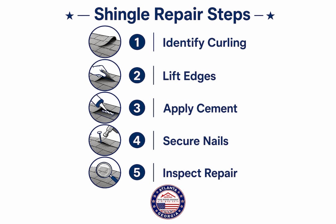 Infographic illustrating step-by-step shingle repair