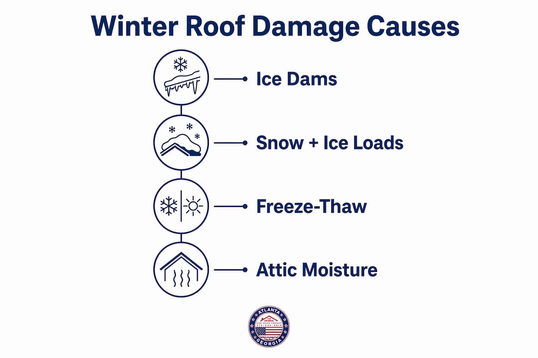 Infographic outlining main causes of winter roof damage