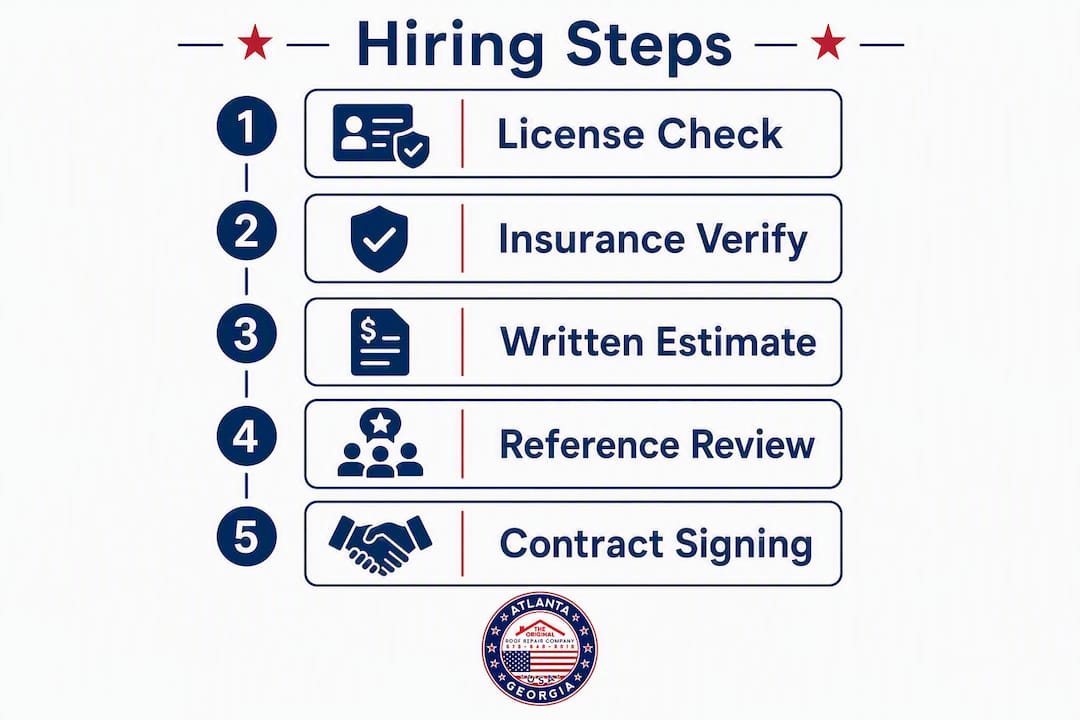 Infographic showing steps to hire honest roofing contractor