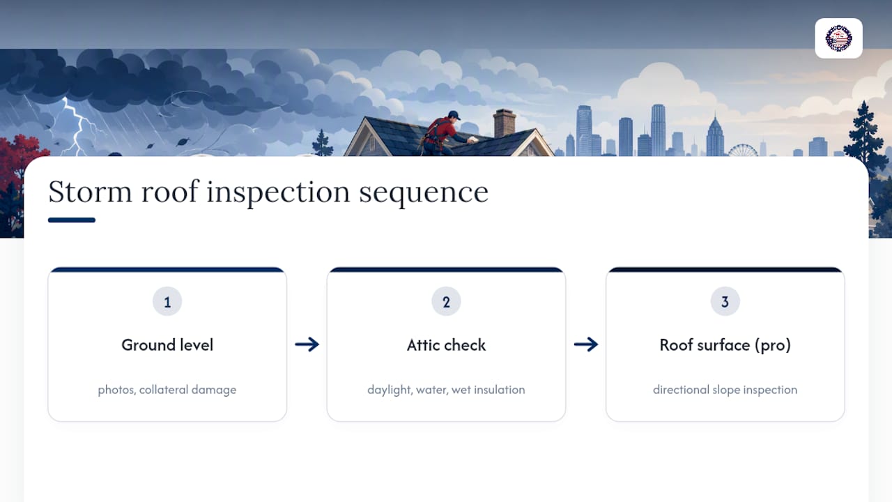 Three-stage storm roof inspection sequence