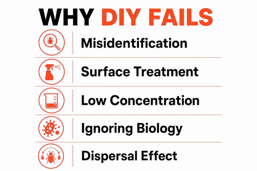 Infographic illustrating common causes of DIY pest control failure
