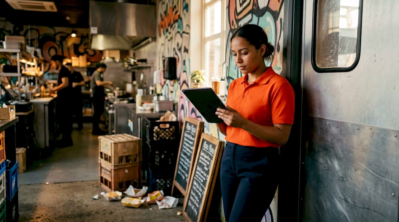 Restaurant manager inspecting pest risk zones
