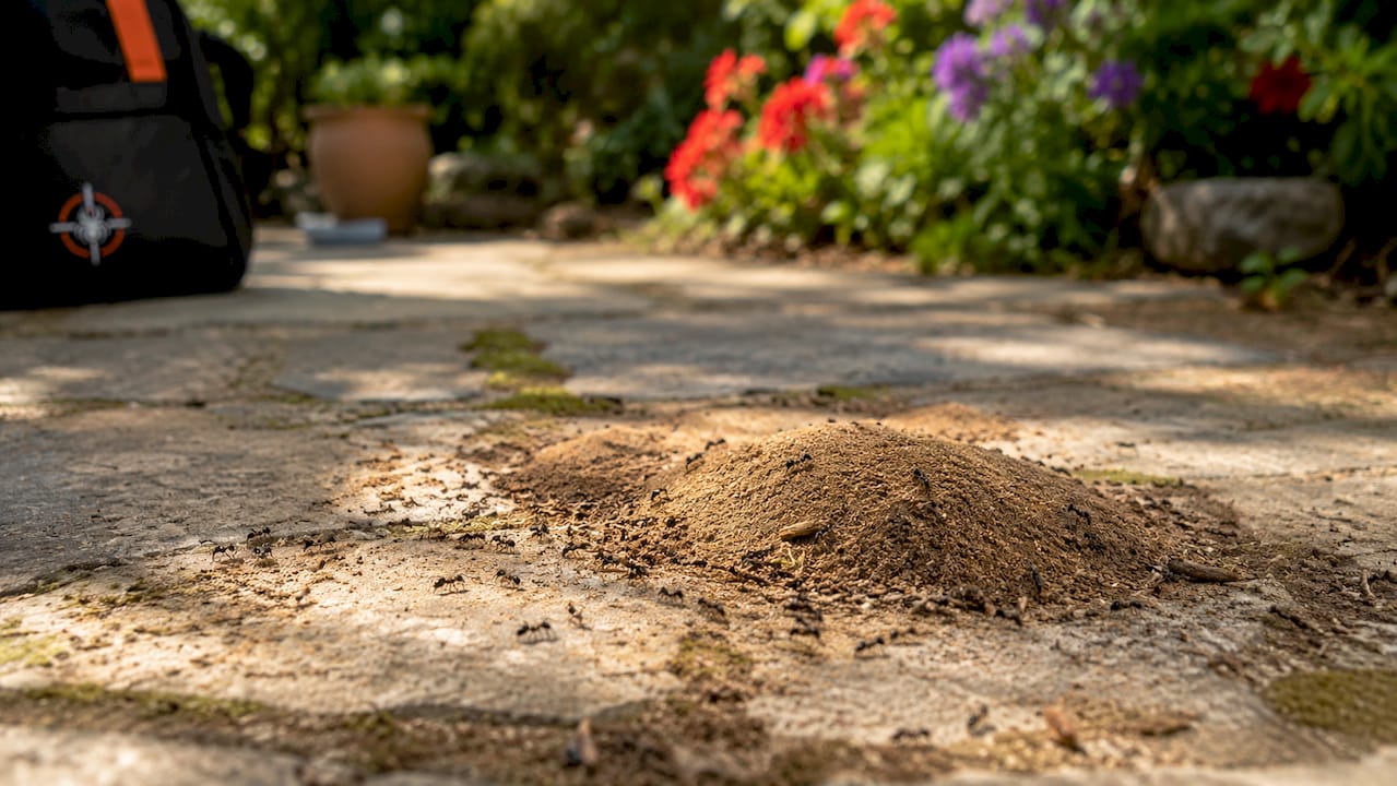 Close-up of carpenter ant frass sawdust pile outdoors