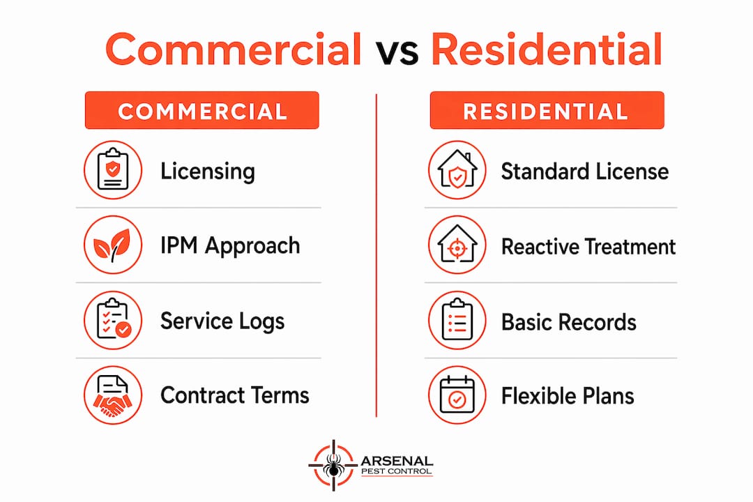Infographic comparing commercial and residential pest control