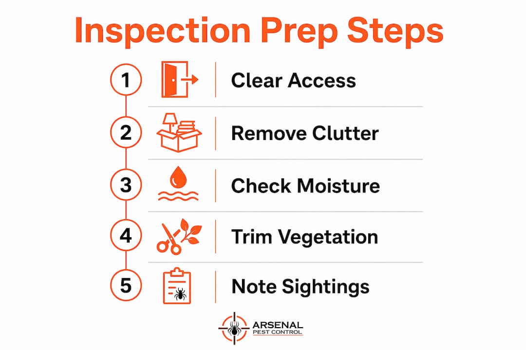 Infographic showing steps to prepare for pest inspection