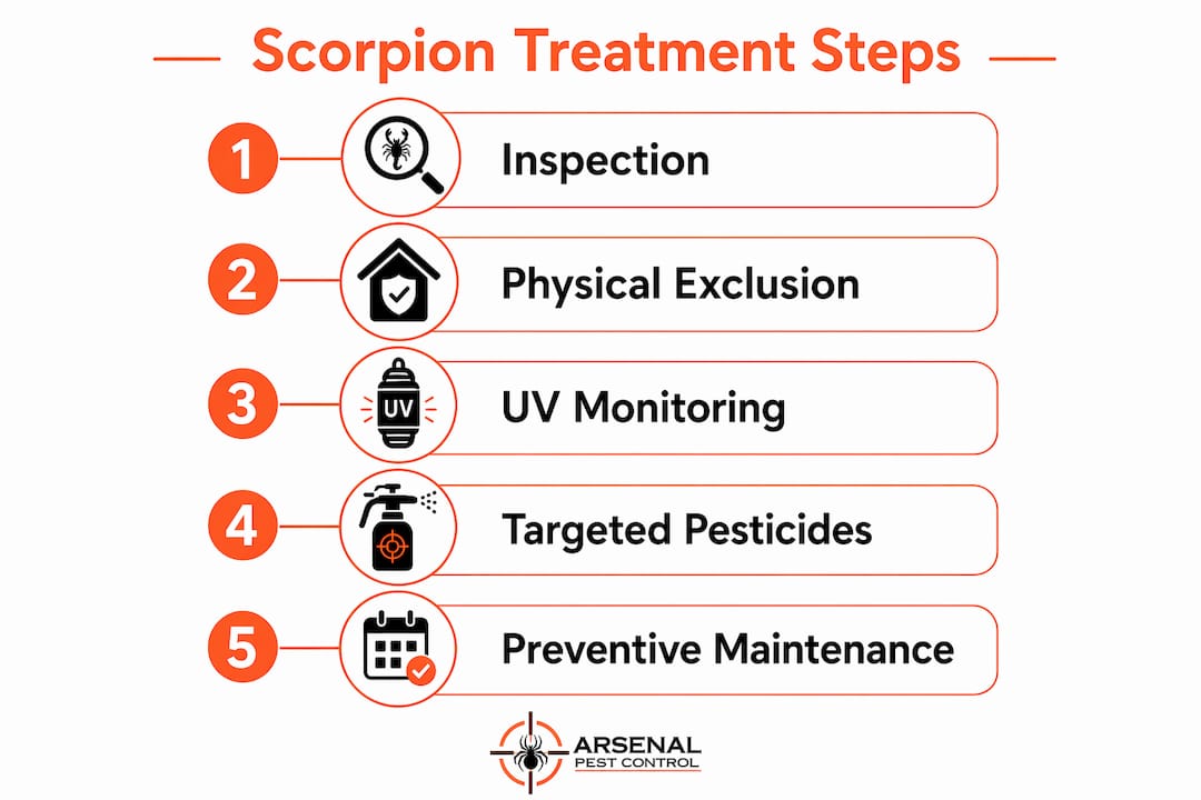 Infographic outlining key steps in scorpion treatment
