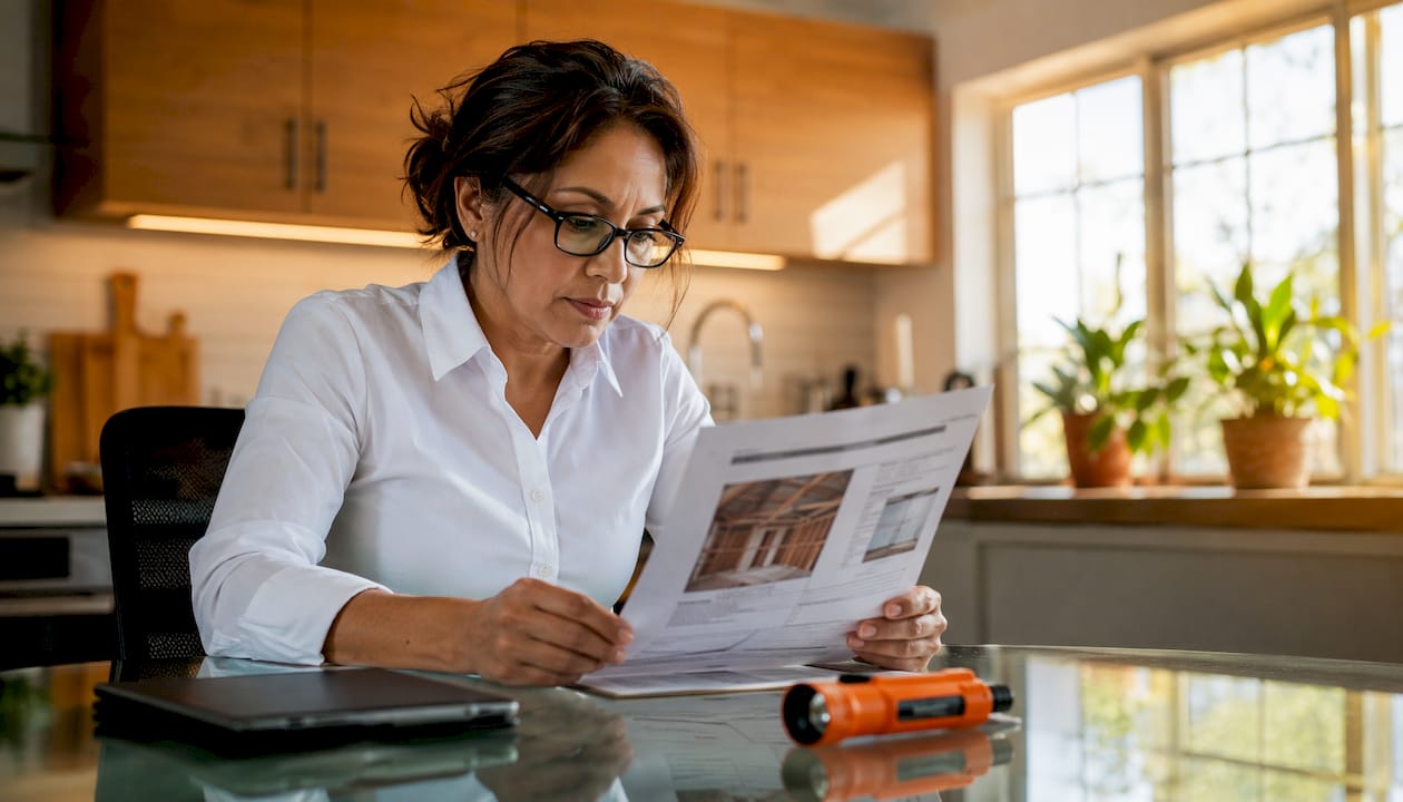 Pest control professional reviewing inspection report