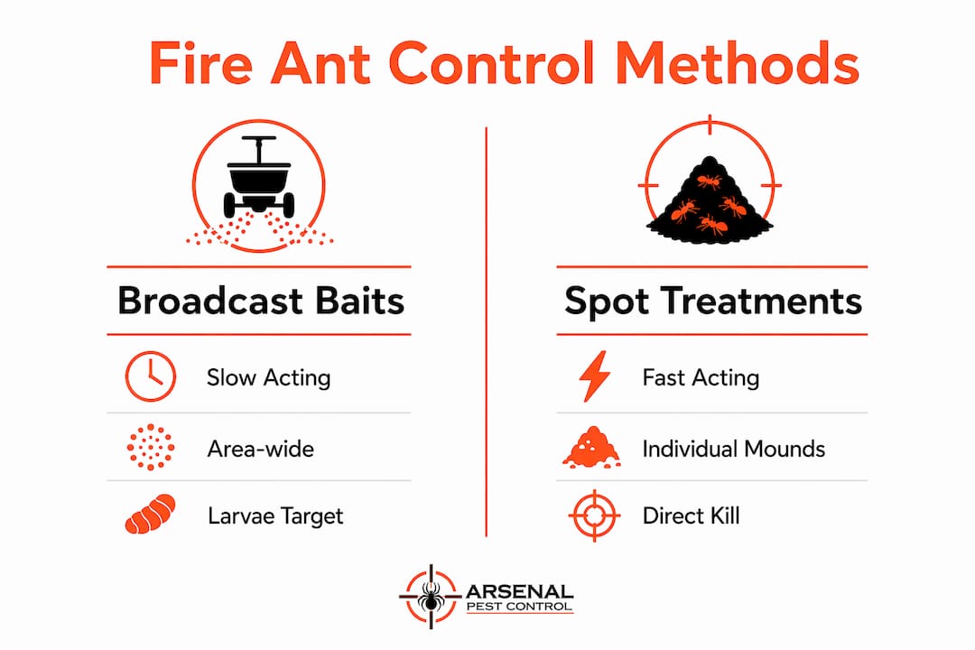 Infographic comparing fire ant control methods