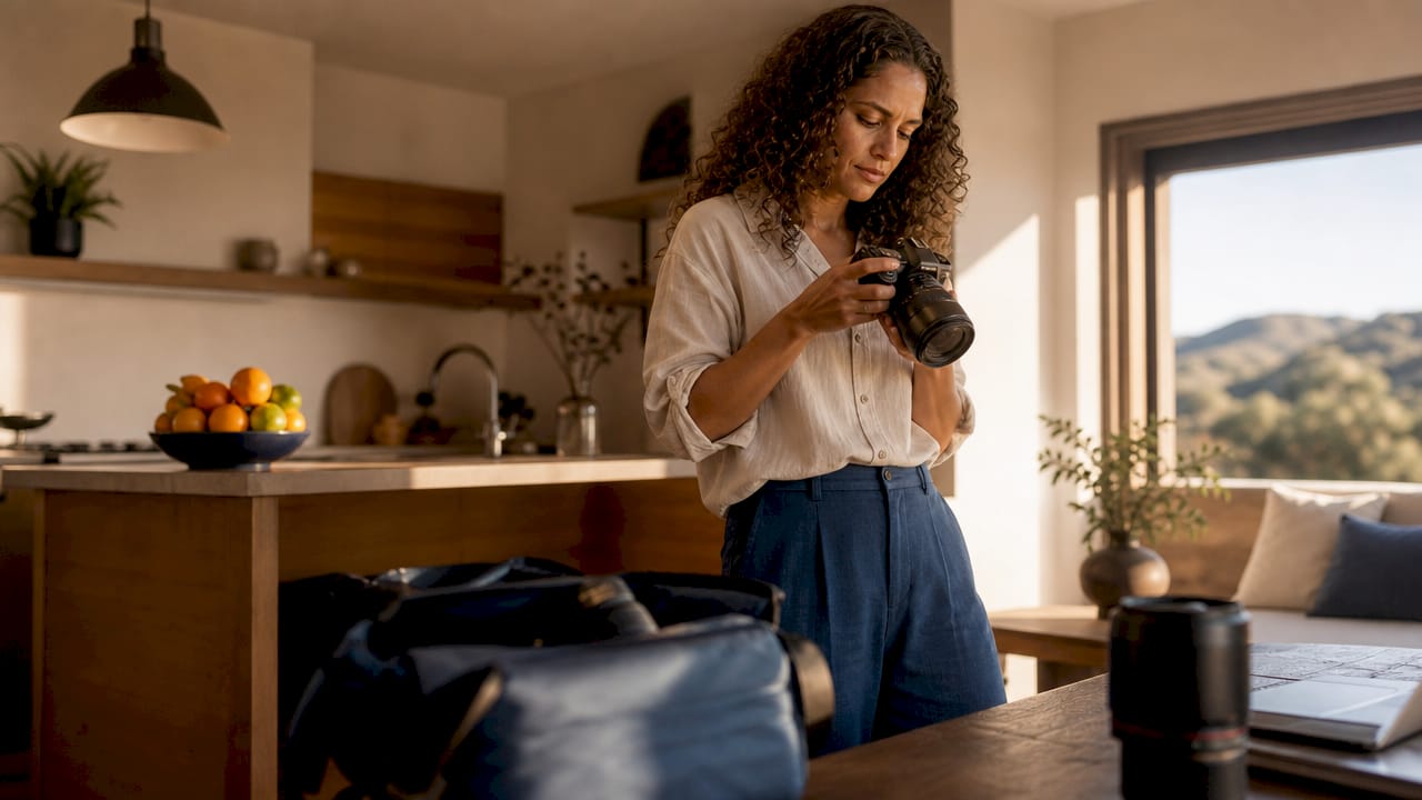 Photographer capturing staged living room photos