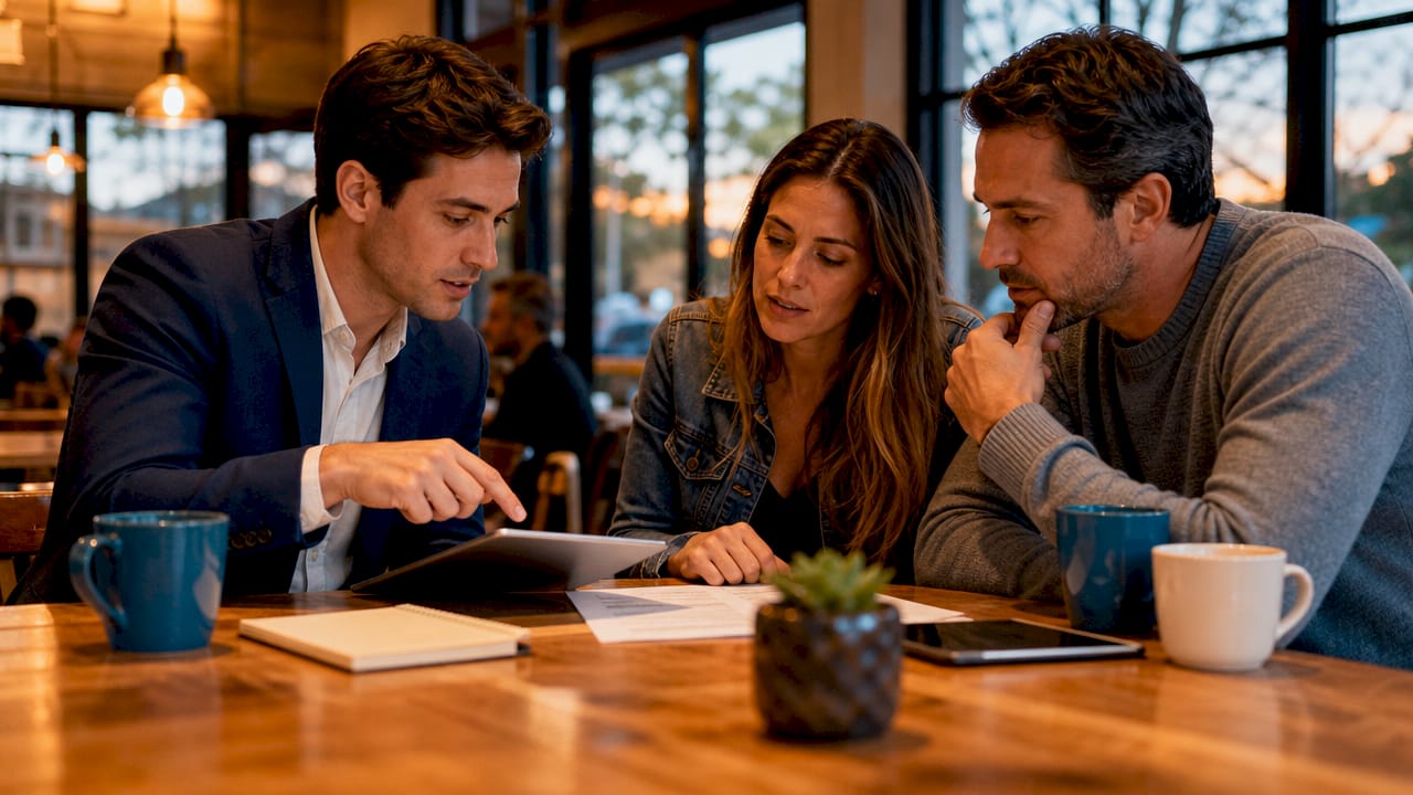 Real estate agent and sellers negotiating contract terms