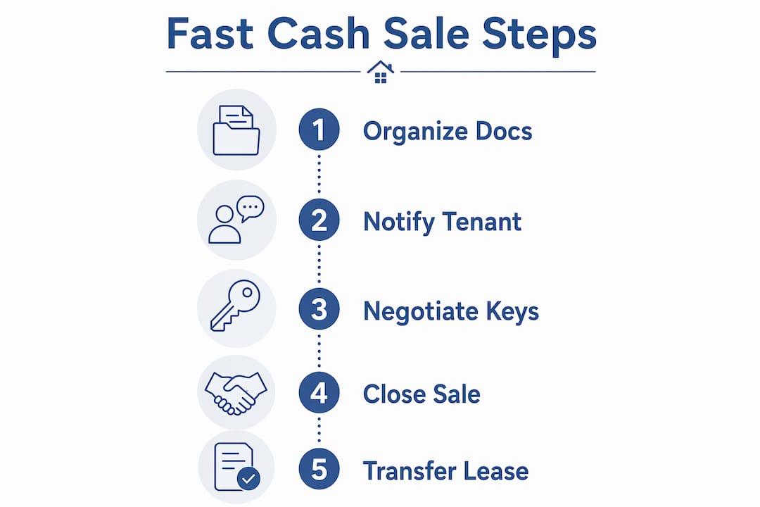 Infographic illustrating steps to close rental property cash sale