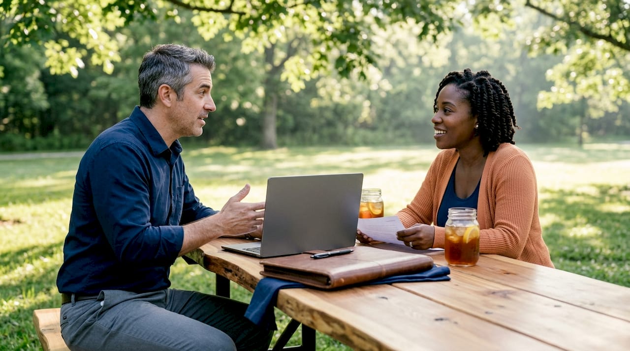 Homeowner negotiating cash sale at café table