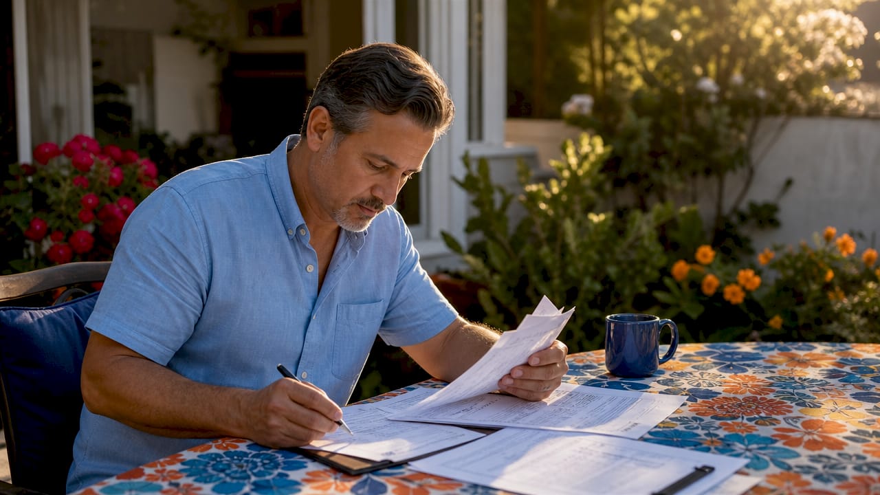 Landlord reviewing property maintenance documents