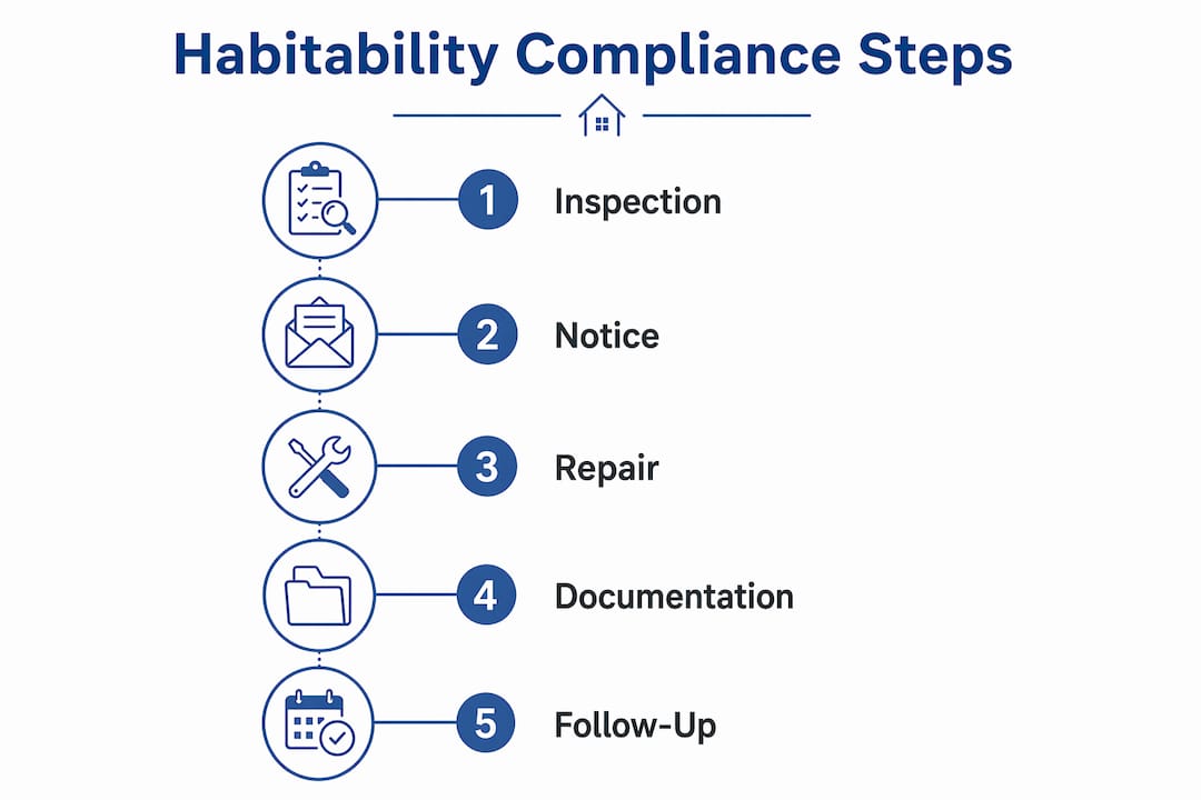 Infographic illustrating habitability compliance steps