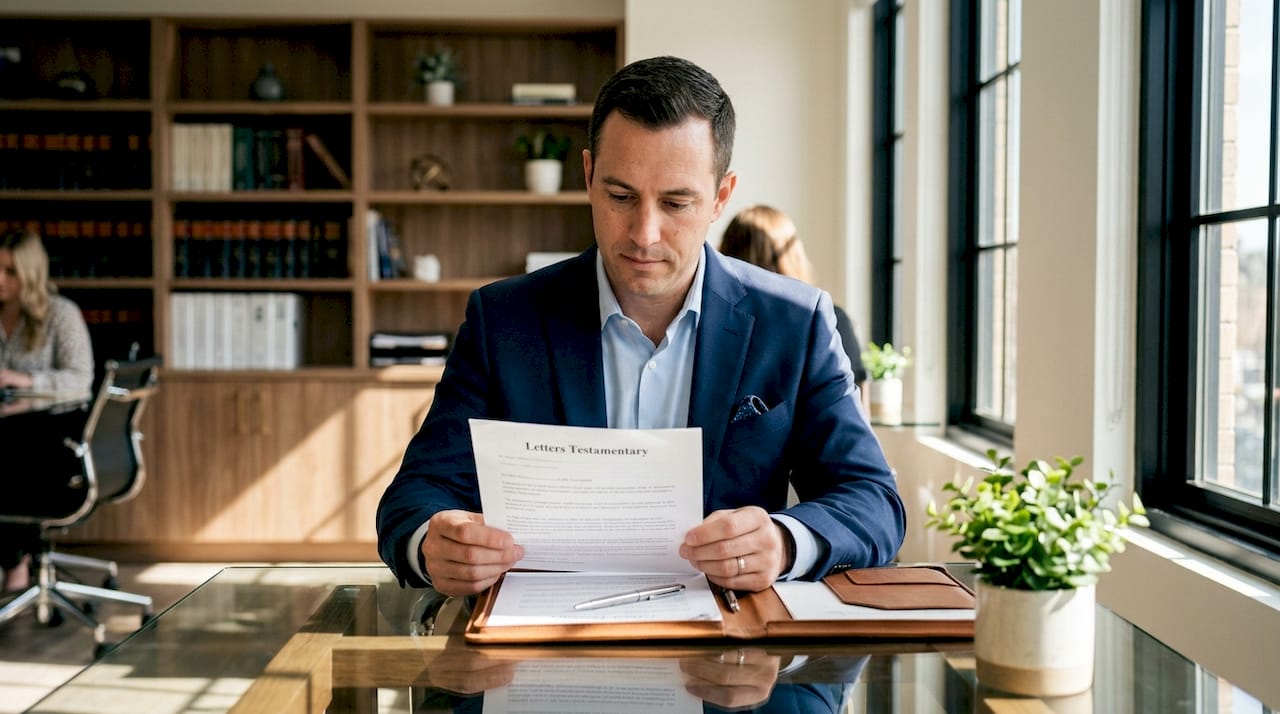 Hands holding Letters Testamentary legal document