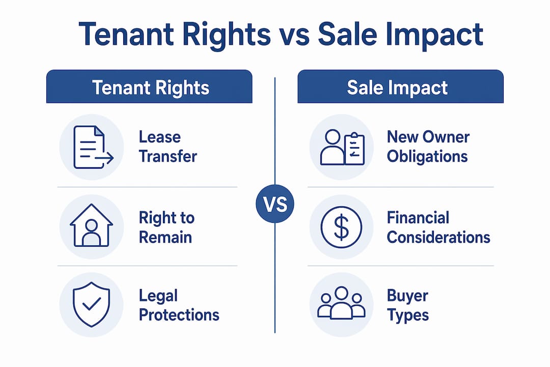 Infographic comparing tenant rights and sale impact