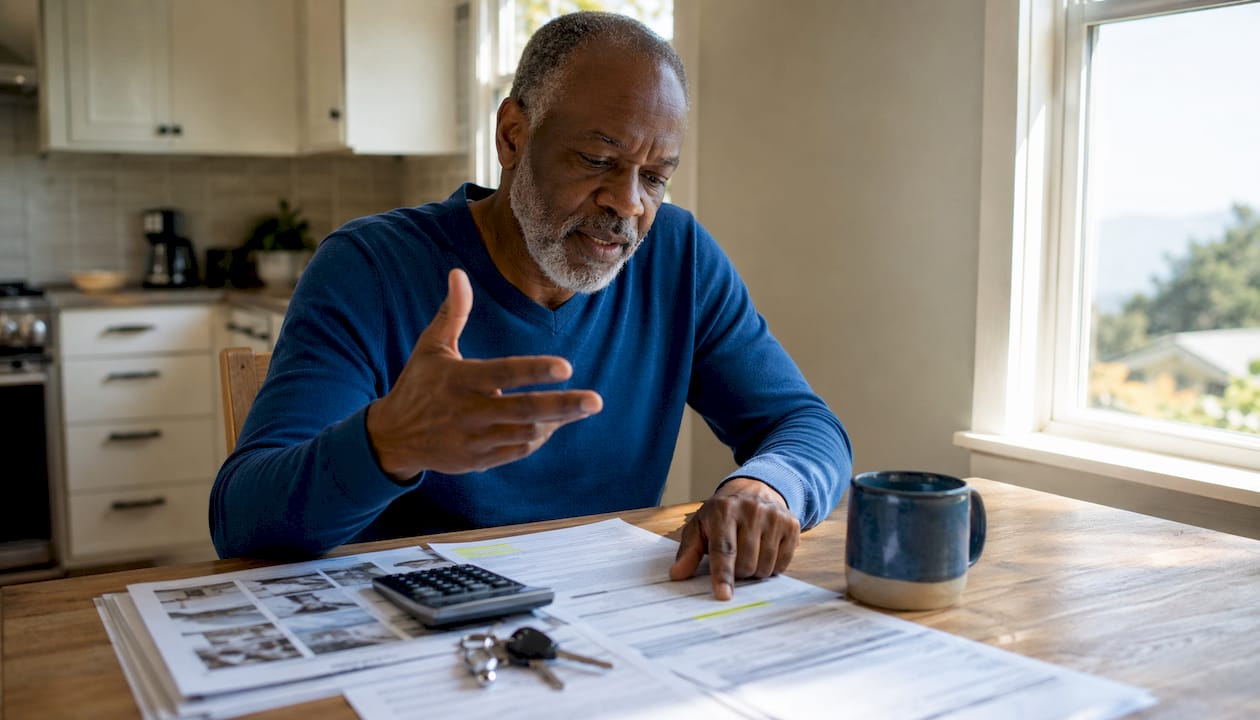 Buyer reviewing home inspection and calculating price