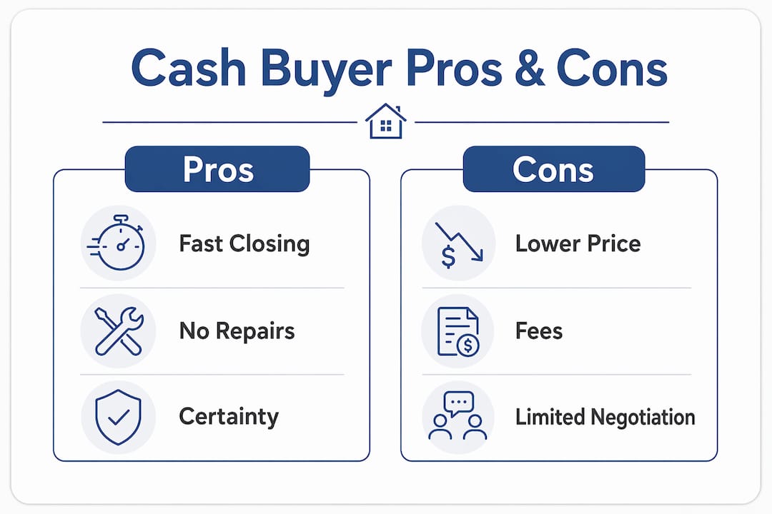 Infographic comparing cash buyer advantages and disadvantages