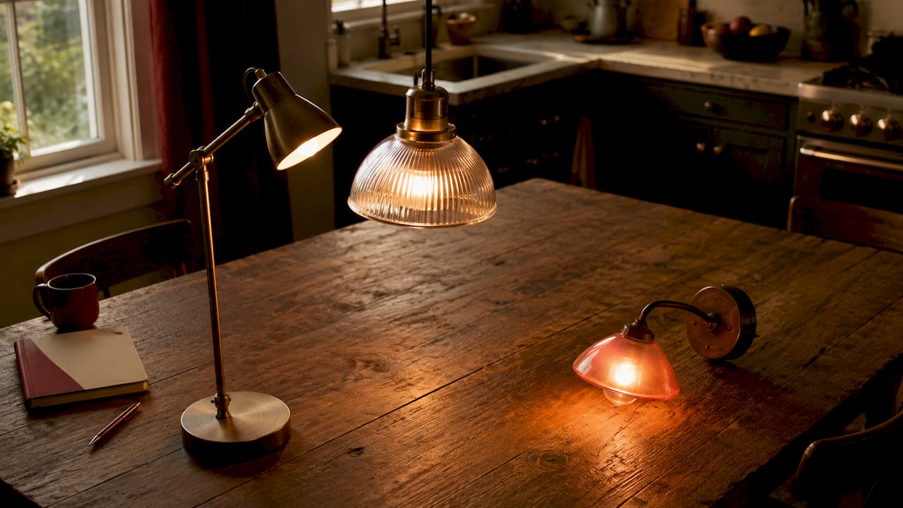 Three types of interior lighting fixtures displayed