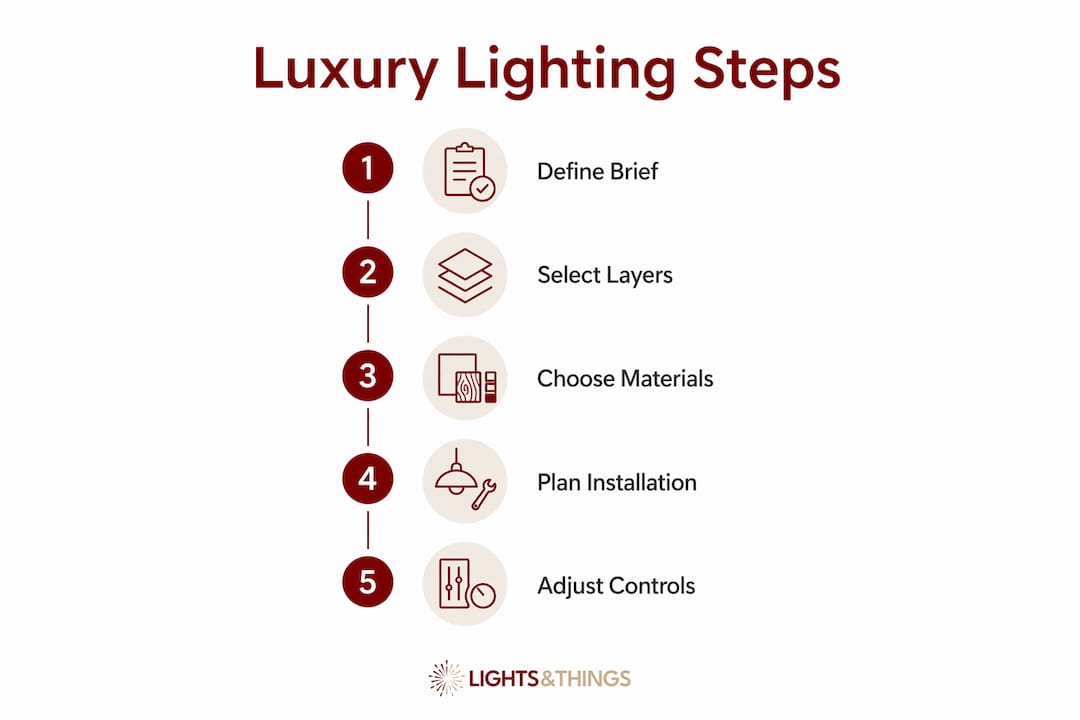 Infographic showing steps in luxury lighting design