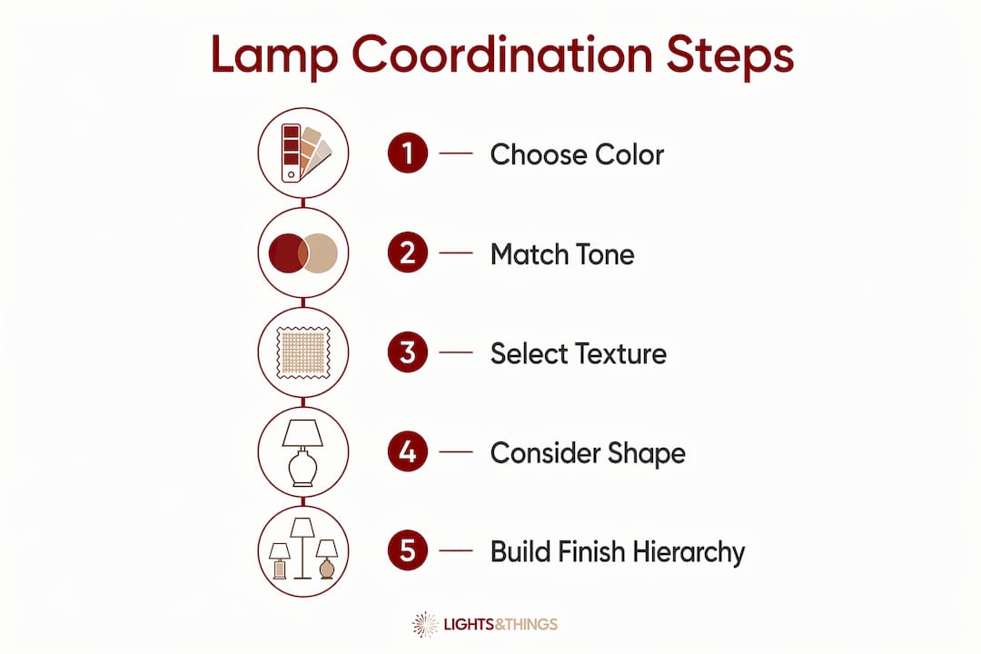 Infographic showing steps to coordinate lamps with furniture