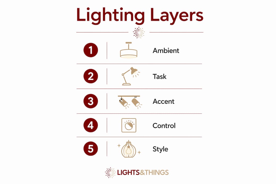 Infographic illustrating five lighting layers concept