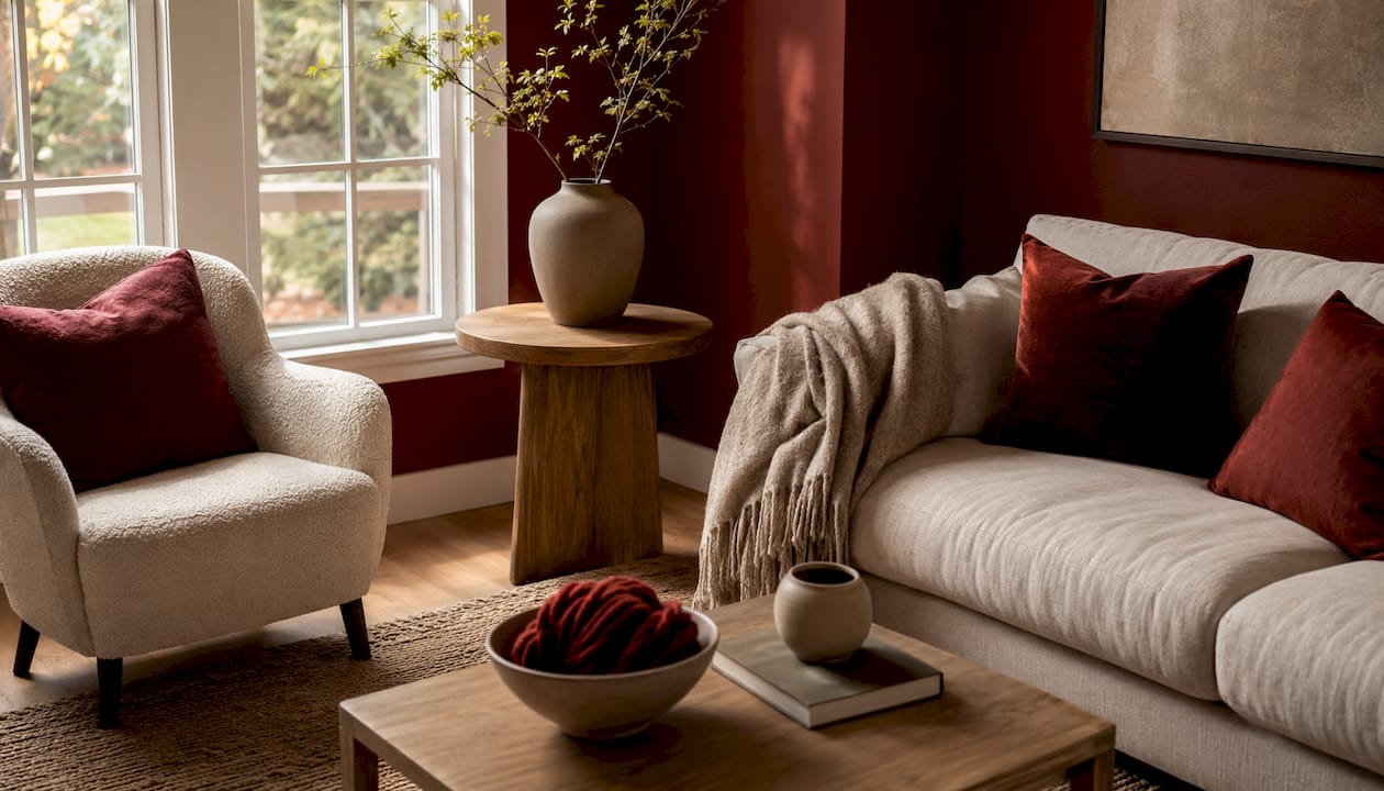 Textured pillows and decor creating warmth