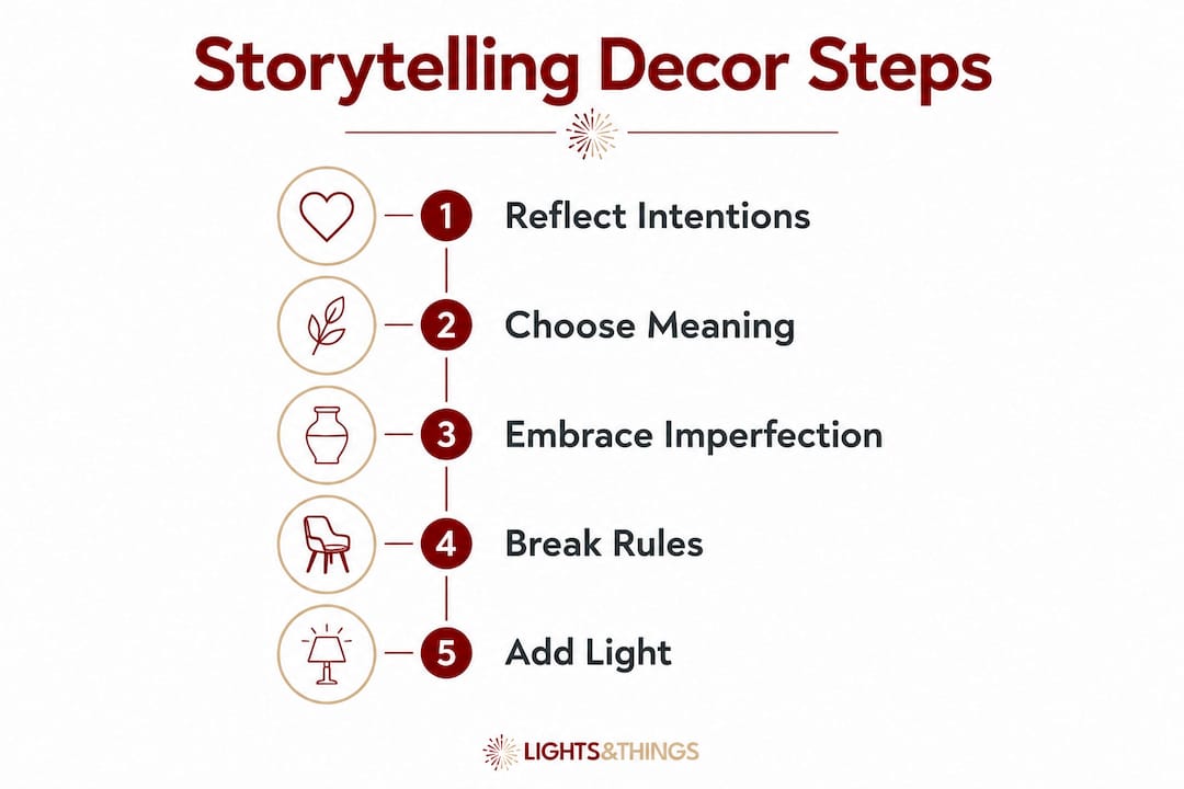 Infographic illustrating five steps for storytelling through home decor