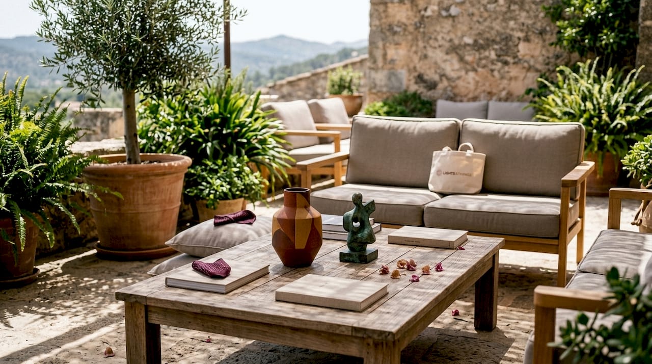 Decorative geometric and figurative accents on table