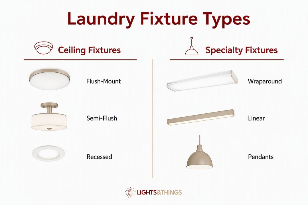 Infographic showing laundry room ceiling and specialty fixture types