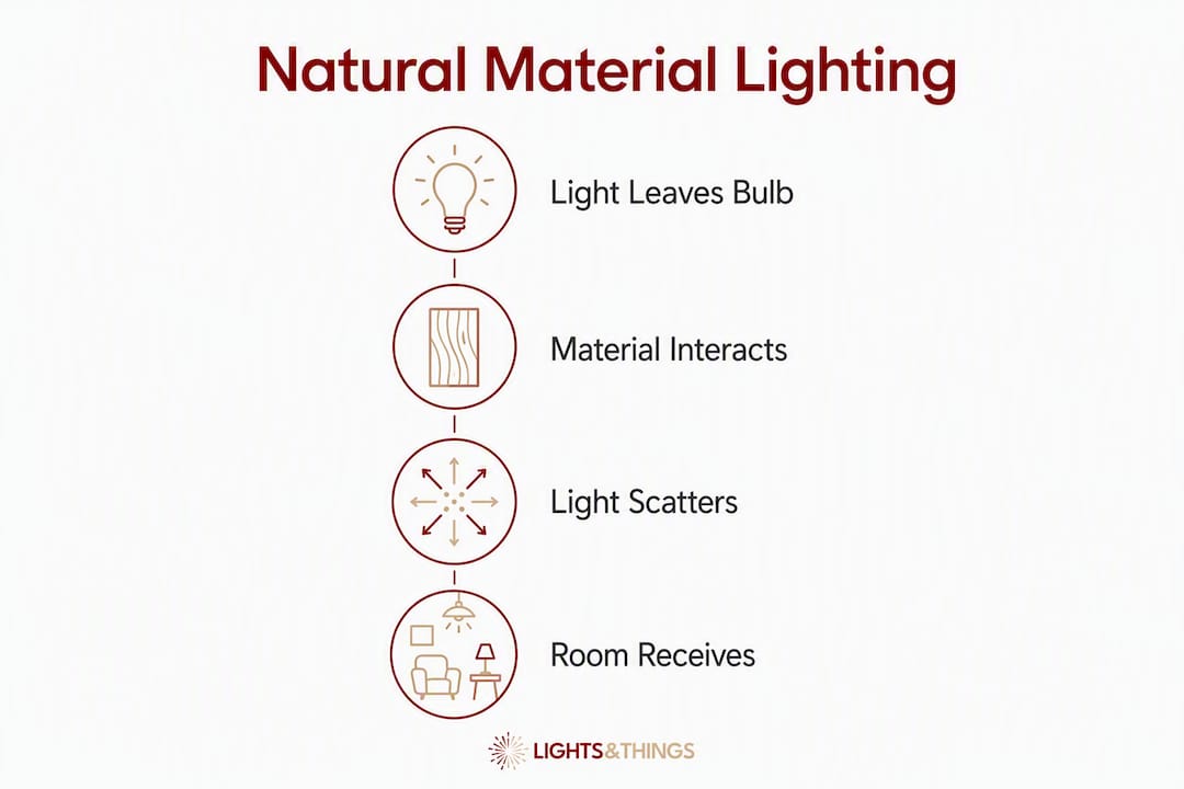 Infographic showing natural material light interaction steps