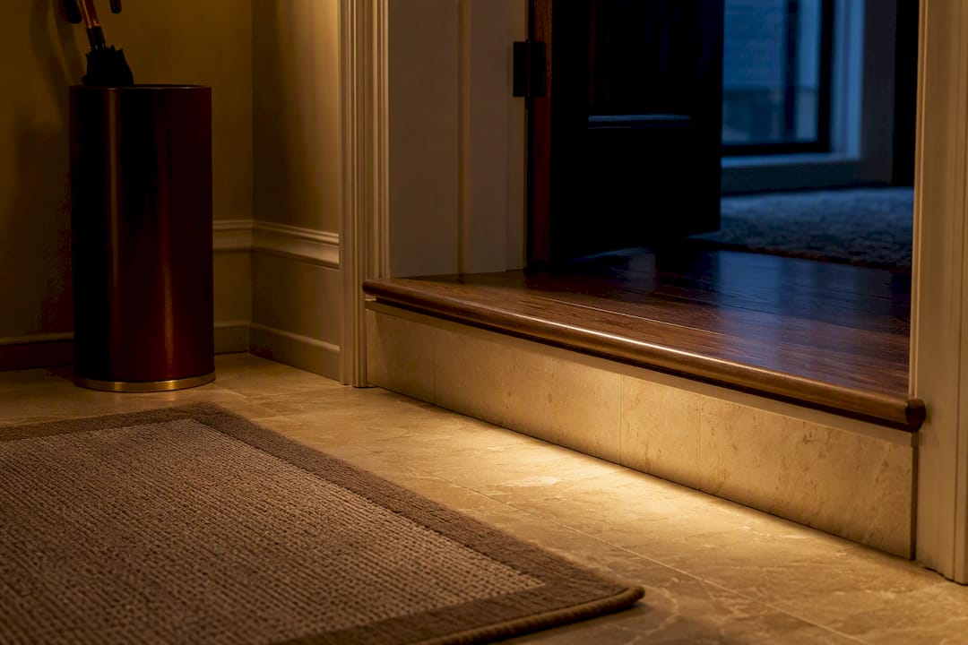 Entryway step illuminated for safe visibility