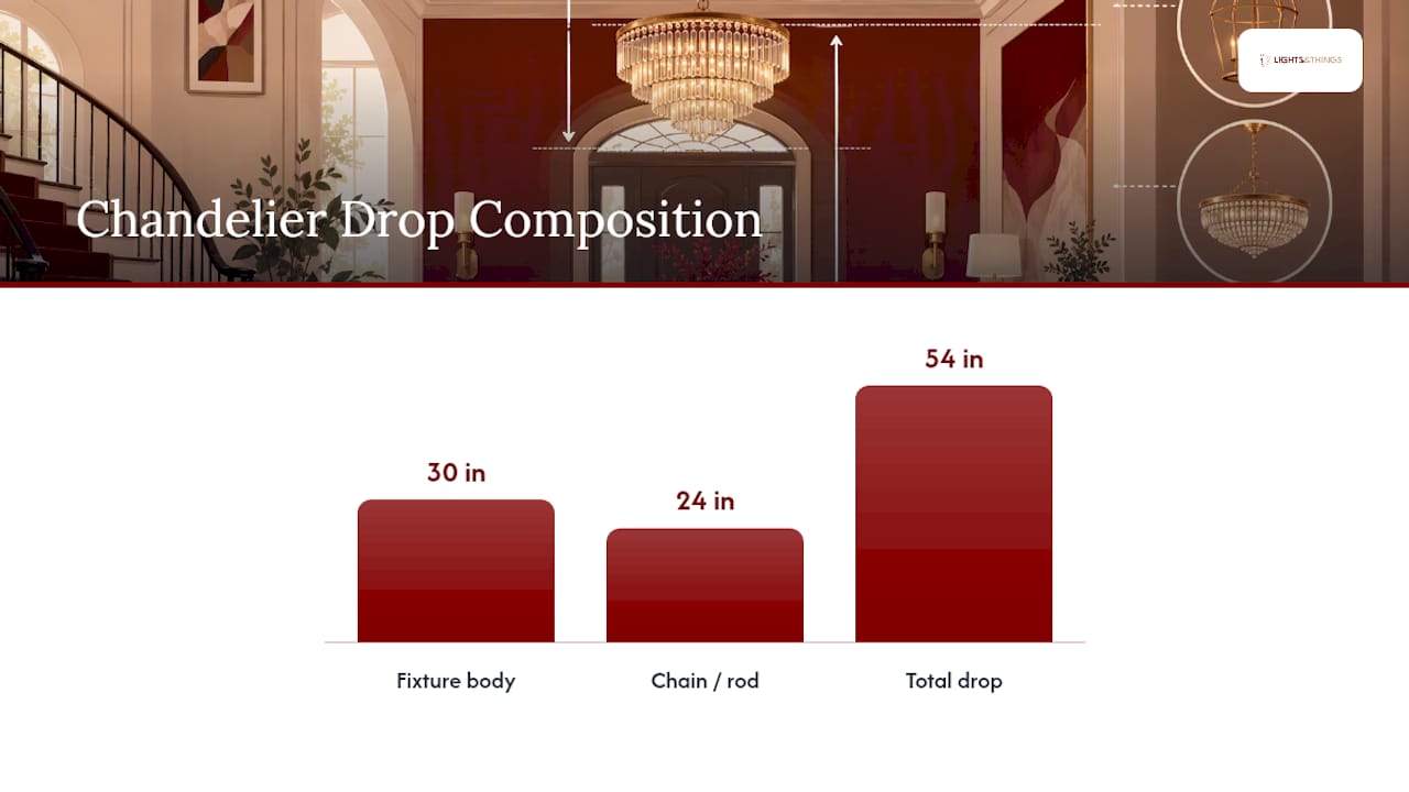 Diagram showing chandelier body and suspension height