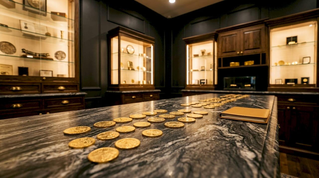 Stack of gold bars in secure vault setting