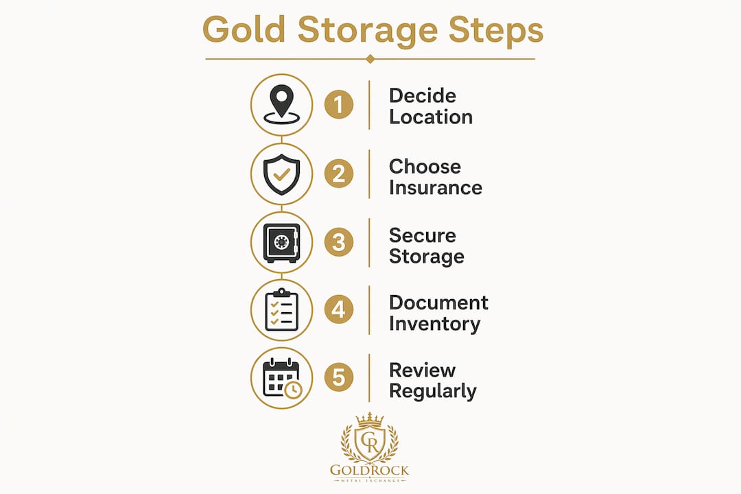 Infographic on key steps for storing physical gold safely