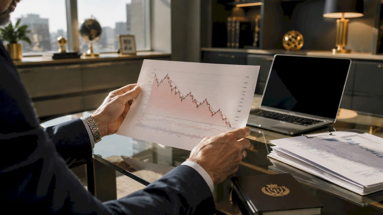 Close-up of hands holding palladium price chart printout