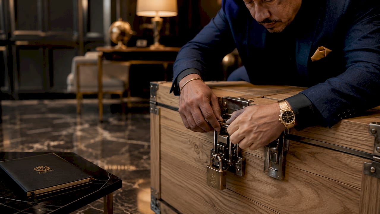 Hands securing locking seal on precious metals crate