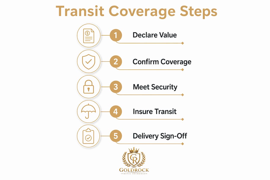 Infographic showing key steps of precious metals transit coverage