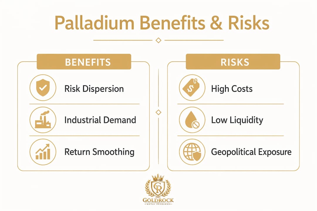 Infographic comparing palladium benefits and risks