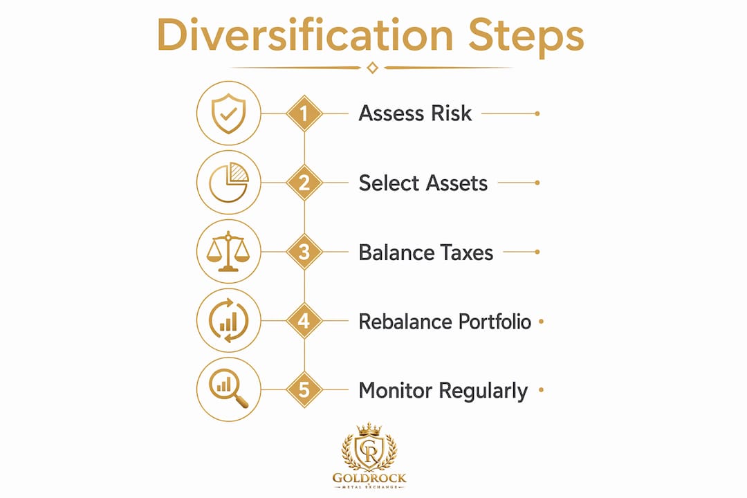 Infographic showing five key steps of retirement portfolio diversification