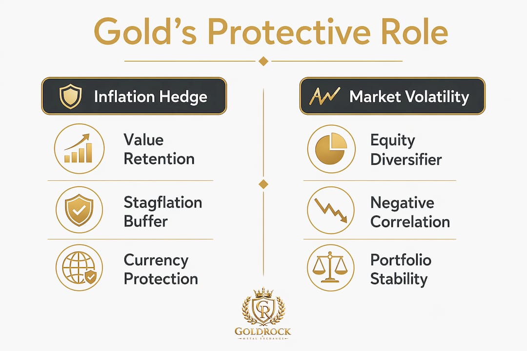 Infographic comparing gold’s hedging roles